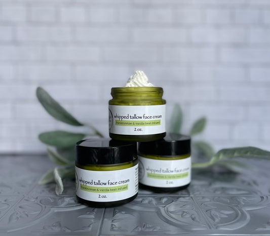 2 oz whipped tallow face cream - frankincense resin and vanilla bean infused