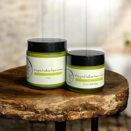 2 oz whipped tallow face cream - frankincense resin and vanilla bean infused