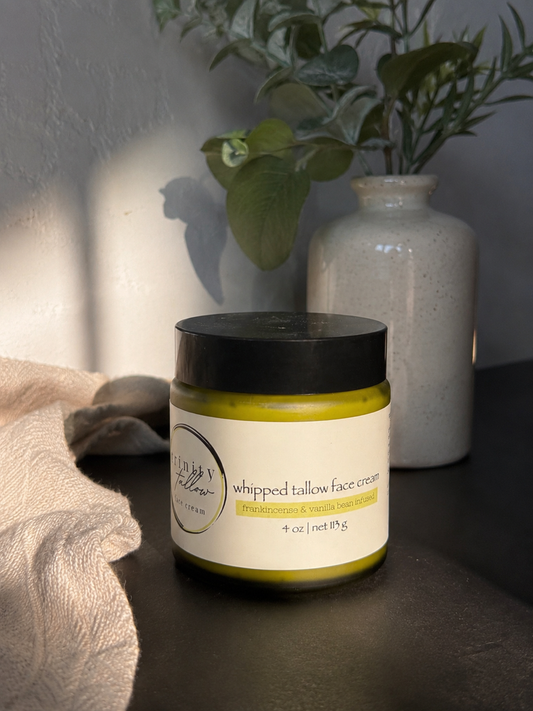 4oz whipped tallow face cream - frankincense resin and vanilla bean infused