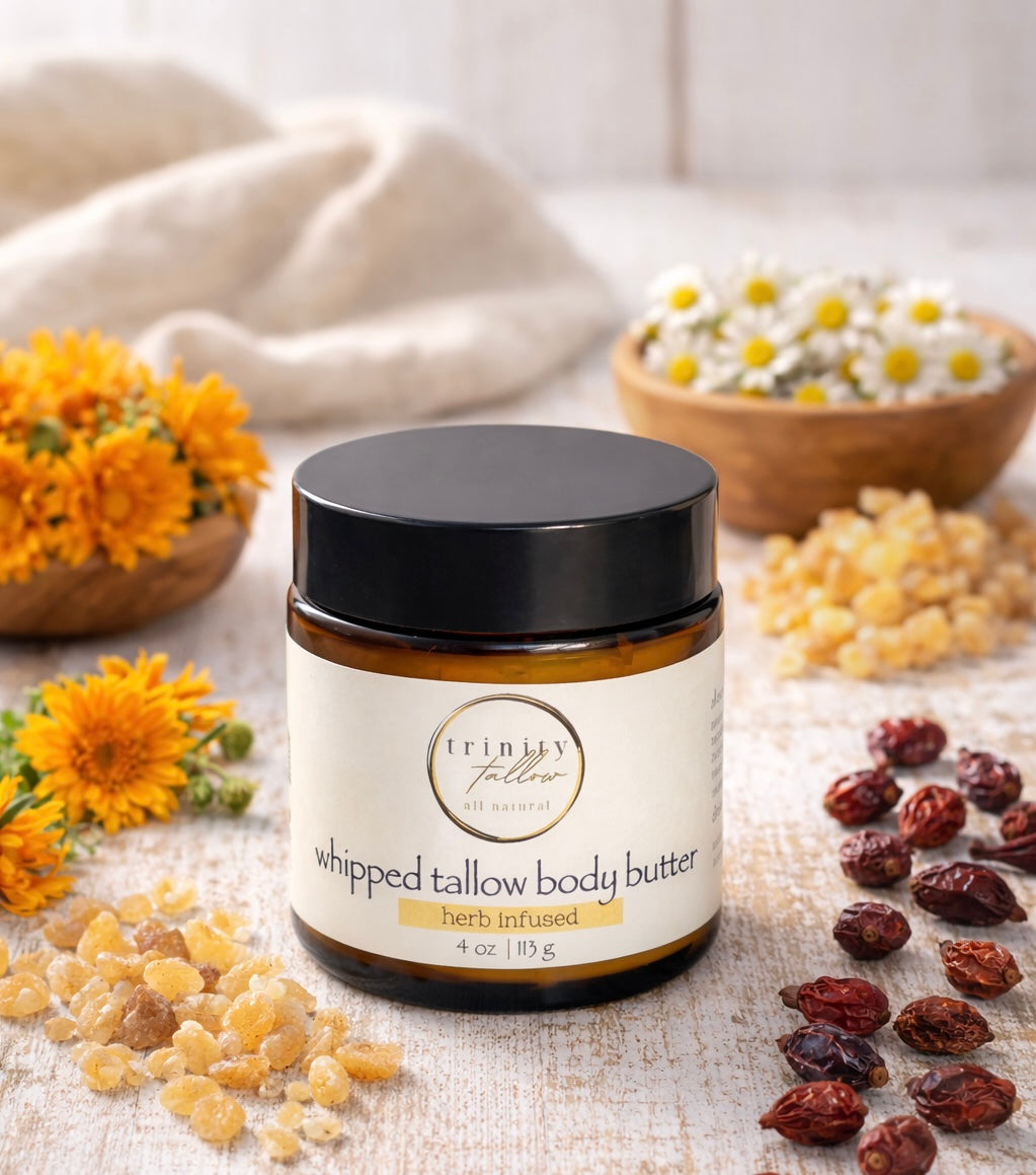 4 oz herb infused whipped tallow body butter