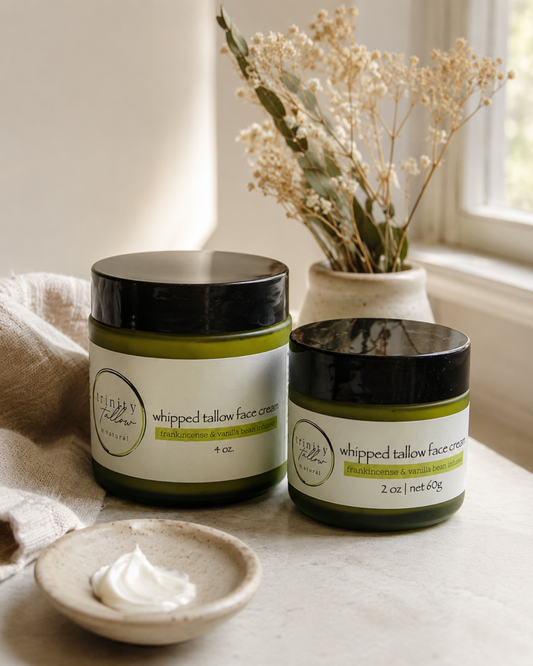 4oz whipped tallow face cream - frankincense resin and vanilla bean infused